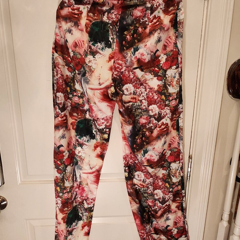 PrettyLittleThing Rose Femme Renaissance print wide leg trousers.